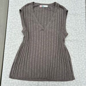 FP Beach Gray Veda Sweater Top, Ribbed Boho V Neck, Loungewear Cottagecore